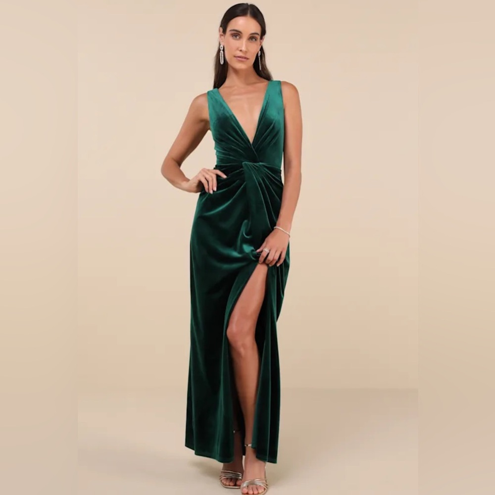 Lulus Elegant Emerald Green Velvet Evening Maxi Dress